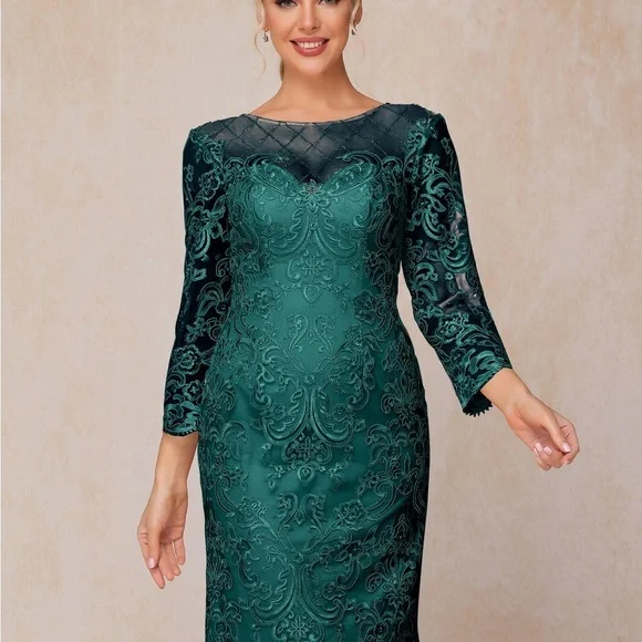 Mother Of The Bride Knee Length Chiffon Lace Formal Dress Teal Green SZ 12 NWOT - Picture 13 of 14